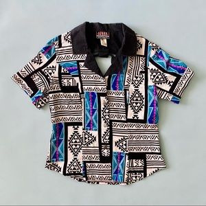 90s Vintage Button Down Top w/ cut out on the back
